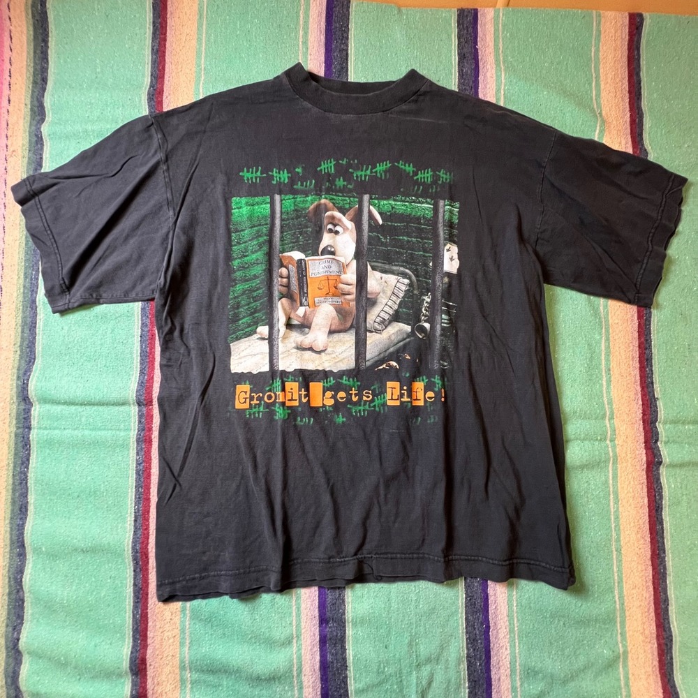 Aardman Wallace & Gromit T-Shirt Mens XL Black Gromit Gets Life Vintage 1989 Tee